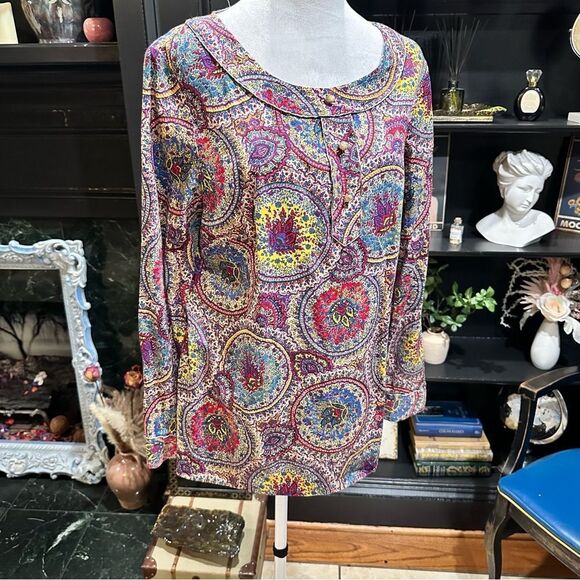 Talbots Colorful Boho Floral Blouse Size 12 - Picture 1 of 12